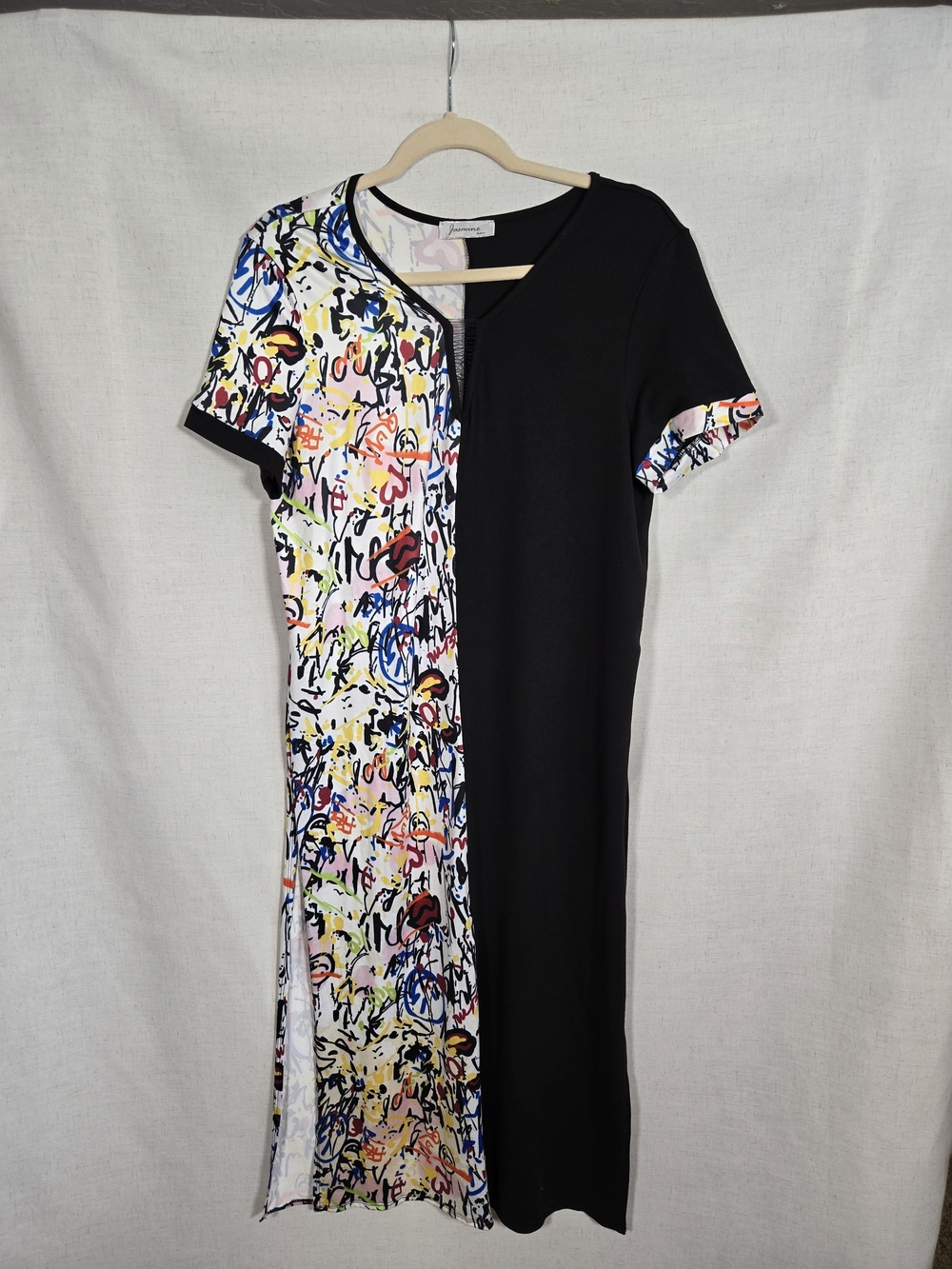 Jasmine Black & Multicolor Half-Print Midi Dress